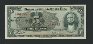 COSTA RICA 5 COLONES 1955 PICK # 220b XF+. - Picture 1 of 2