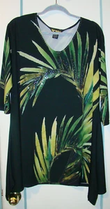 Valentina Boutique Blouse Palm Leaf Design, Jewel Accents 3/4 Sleeve size XL - Picture 1 of 5