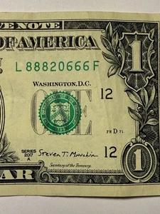 Triple 8s Triple 6s Fancy Serial Number One Dollar Bill $1 L88820666F Angel Note - Bild 1 von 10