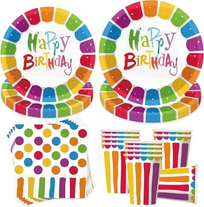 Set piatti festa arcobaleno 50 pezzi piatti tazze tovaglioli per 10 ospiti - Foto 1 di 40