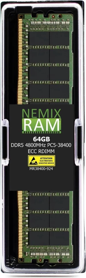 NEMIX RAM 1X64GB DDR5 4800MHZ PC5-38400 2Rx4 1.1V 288-PIN ECC RDIMM Registered - Image 1 of 1