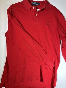 Ralph Lauren Mens Polo Pullover Knit Long Sleeve Red Logo Shirt Medium - Picture 1 of 11