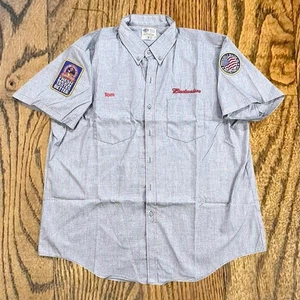 Vintage 80’s Budweiser Embroidered Employee Button Up Work Shirt with Patches - Picture 1 of 8