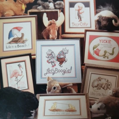 Life is a Zoo Funny Animal Cross Stitch Patterns Vintage Kitsch 1987 - Image 1 of 4
