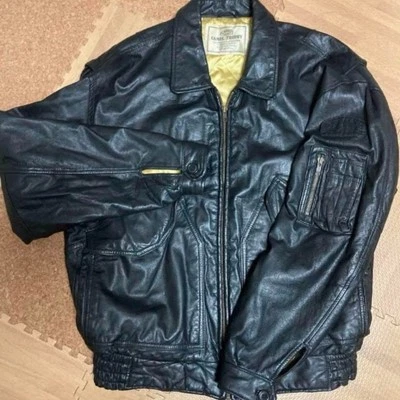 CAMEL TROPHY Black Leather Jacket L Size Mens Cowhide Gold Lining Cleaned Authen - Image 1 of 4