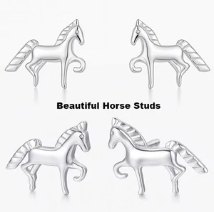 Silver Horse Stud Earrings | 925 Sterling Silver | Equestrian Jewelry Girls Gift - Picture 1 of 6