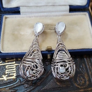 Isabella Liu 925 Sterling Silver Earrings, White Mother Of Pearl Teardrop Dangle - Picture 1 of 9