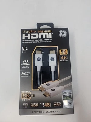 GE Gold Plated HDMI Cable 8K UHDR Ultra High-Speed 8 ft 48GBPS Dynamic 4K~New~ - Image 1 of 4