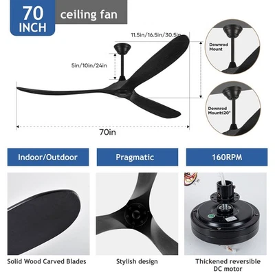 52/60/70in Large Wood Ceiling Fan & Remote Modern Outdoor High CFM DC Fan Patios - Image 1 of 4