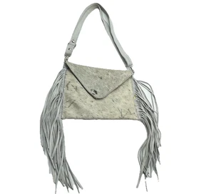 Handgemachte Rindsleder Western Style Cowgirl Grau Crossbody Fransen Clutch Tasche - Bild 1 von 13