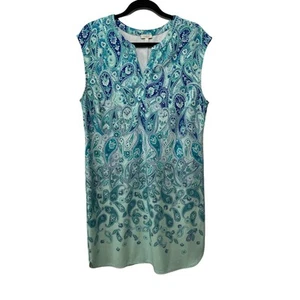 Talbots Tank Kleid Midi Ärmellos Blau Grün Paisley Coastal Beachy L Petite - Bild 1 von 11