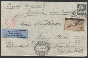 Suiza a Argentina Aeropostale Poste Restante Cubierta 1934 Franqueo Mixto!! - Imagen 1 de 2