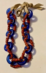Brazalete Vintage Artesano Redem Holandés Azul Cobalto Diseño Cuentas-Cuentas Antiguas - Imagen 1 de 8