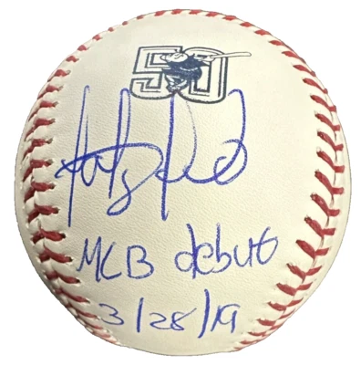 Fernando Tatis Jr Signed Padres 50th Anniversary Baseball MLB Debut Insc JSA - Image 1 of 4