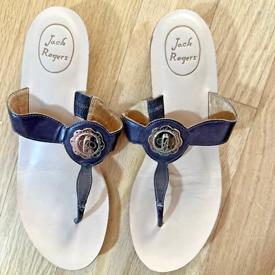 Women's Jack Rogers  Brown Leather Thong Flat Sandals Sz 10M - Image 1 of 4