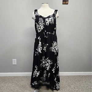 City Chic Maxi Sundress Dress Plus Size 20 Black Floral Hawaiian Tropical Ruffle - Picture 1 of 10