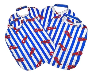 Lobster Bibs Cotton Fabric Adjustable Neck Washable Handmade Striped Set of 4 - Picture 1 of 12