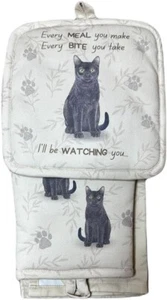 Black Cat 3-Piece Kitchen Set - Oven Mitt, Pot Holder & Towel Set - Picture 1 of 1