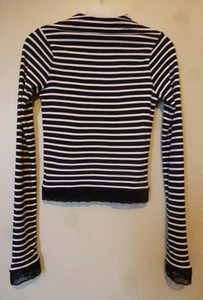 ASOS High Neck Polo in Stripe with Lace Trim Size 8 Uk BNWT RRP £19 Navy/White - Picture 1 of 4