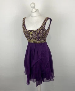 Abito da sera Marchesa Notte viola e oro impreziosito a strati taglia 2 US/6 UK - Foto 1 di 14