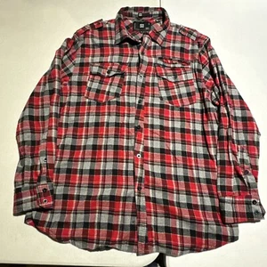 Ocean Current Tartan Flannel Casual Button Up Shirt Mens Size Large XL Gray Red - Picture 1 of 8