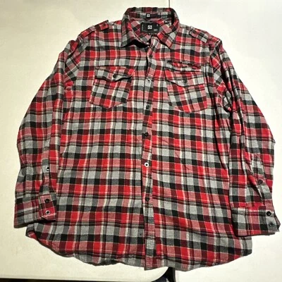Ocean Current Tartan Flannel Casual Button Up Shirt Mens Size Large XL Gray Red - Image 1 of 4