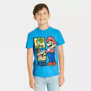 Super Mario Yoshi & Bowser Boys Blue Short Sleeve Graphic T-Shirt Size Medium - Picture 1 of 3