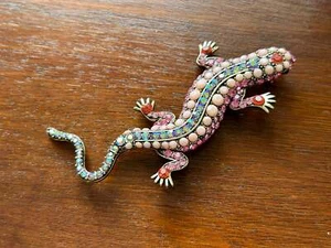 Large Rhinestone Multicolor Lizard Brooch Pin - Picture 1 of 4