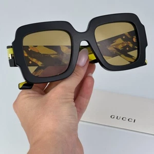 Gucci Women Sunglasses Black Brown Square GG1547S 004 BRAND NEW - Picture 1 of 11
