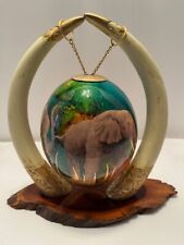 VINTAGE-"OSTRICH EGG Hanging on resin Impala Horn Stand -African Elephants
