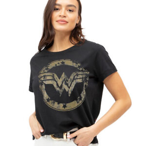 Wonder Woman Ladies T-shirt Metallic Logo Black S-XXL Official DC Comics