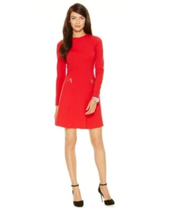 Vestido MICHAEL KORS Mangas Largas Línea A con Cremallera Ponte Rojo Blaze 14 - Imagen 1 de 14