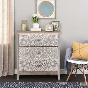 Accent Cabinet with 3 Drawers Wooden Storage Cabinet Buffet Sideboard Nightstand - Picture 1 of 7