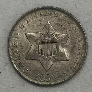 1852 Three Cent Silver. .03 3CS. Original With UNC. Luster. - Picture 1 of 3