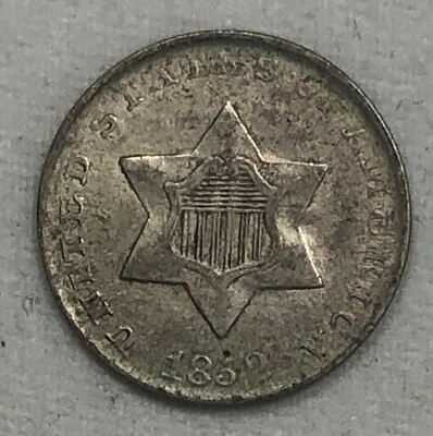 1852 Three Cent Silver. .03 3CS. Original With UNC. Luster. - Image 1 of 3