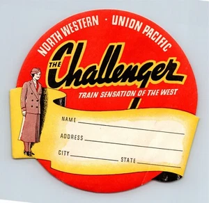 The Challenger Train Sensation Of The West Vintage Luggage Tag Sticker NW UP - Picture 1 of 2