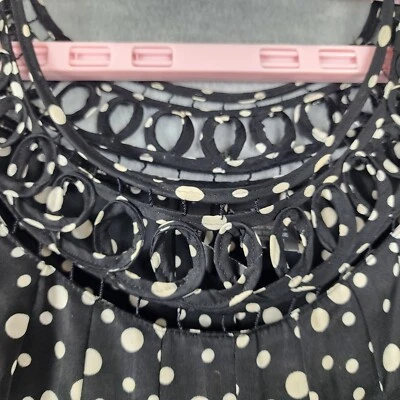 New Direction Woman Top PL Black White Polka Dots Shiny Satin Circle Cutout - Image 1 of 4