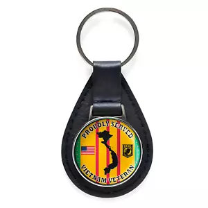 Portachiavi in pelle nera veterano del Vietnam orgogliosamente servito portachiavi argento - Foto 1 di 3