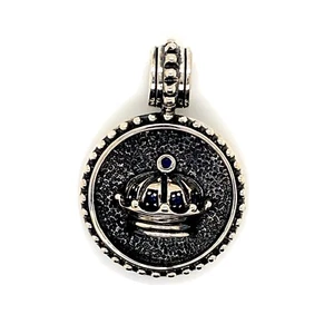 925 Sterling Silver Mens Sapphire Crown Pendant Charm 22.5 Grams - Picture 1 of 3