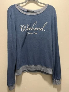 Wildfox Women's Graphic T-Shirt Blue Weekend, I Love You Size Large - Picture 1 of 5