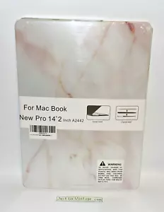 MacBook Pro 14 A2442 White Marble Hard Plastic Shell w/ Pink Keyboard Skin, NEW - Picture 1 of 4