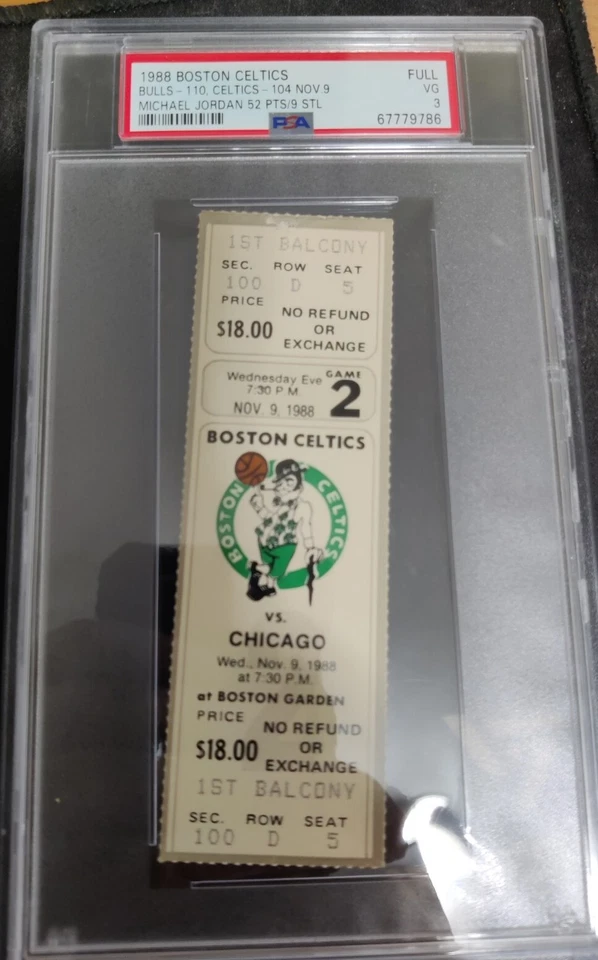 1988 Michael Jordan 52 Points Bulls Celtics Full Ticket PSA 3 VG November 9 - Image 1 of 4