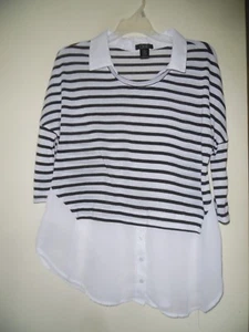 Deb Jr girl's Black & white striped top,,Collared Sz 1X - Picture 1 of 3