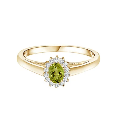 Princess Diana Inspired 1.0 CTW Oval Peridot 14k Yellow Gold Bridal Ring - Image 1 of 4