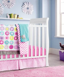 New Baby Girls 4 Pieces Cotton Nursery Bedding Crib Cot Sets-- Rainbow Circles - Picture 1 of 7