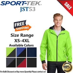 Sport-Tek Mens Long Sleeve Embossed Hooded Wind Jacket With Pockets JST53 - Picture 1 of 7
