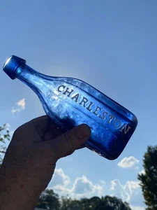 ANTIQUE BLUE SMITH CO. PREMIUM SODA WATER BOTTLE BLOB TOP CHARLESTON IRON PONTIL - Picture 1 of 12