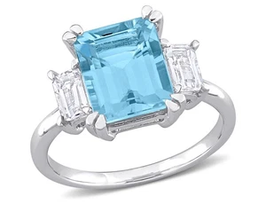 4.86 Carat (ctw) Blue Topaz and White Topaz Three Stone Ring in Sterling Silver - Picture 1 of 5
