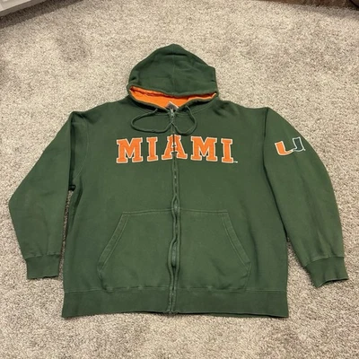 Vintage 90s Hoodie Miami Hurricanes Full Zip Up Hooded Sweatshirt Green Size XL - Image 1 of 4
