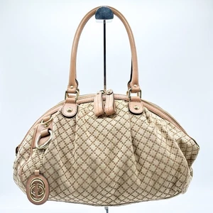 GUCCI Hand Bag Shoulder Bag Purse Diamante Sukey Canvas Brown Pink Auth - Picture 1 of 24